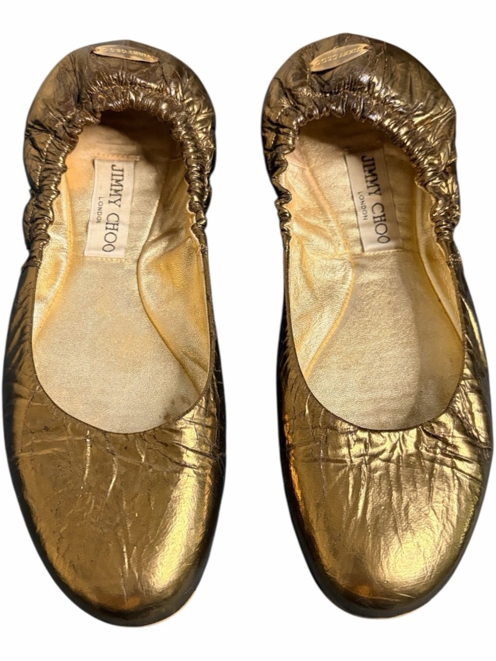 Jimmy Choo Week Crushed Metallic Bronze Ballet Flats 40 NWOB $395